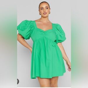 Vashti Mini Dress - Puff Sleeve Sweetheart Green